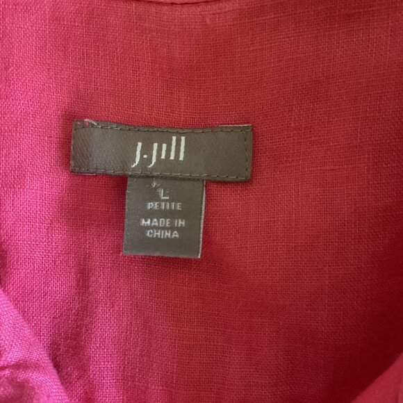 J. Jill Linen Short Sleeve Button Down Shirt Sz Petite Large Pink 68K - Picture 6 of 8